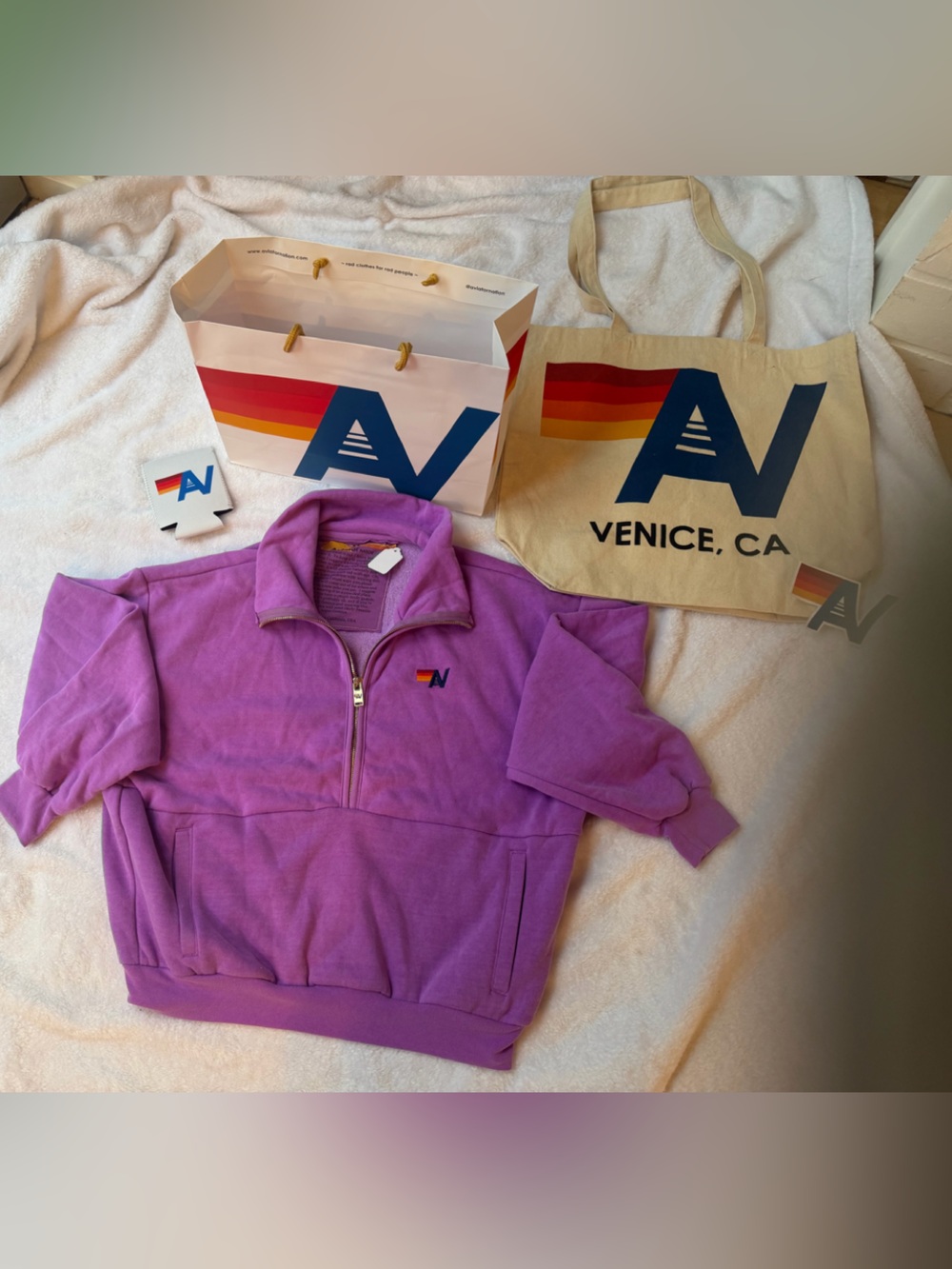 NWT Aviator Nation  Logo Embroidery Half Zip Sweatshirt XS + Tote Bag